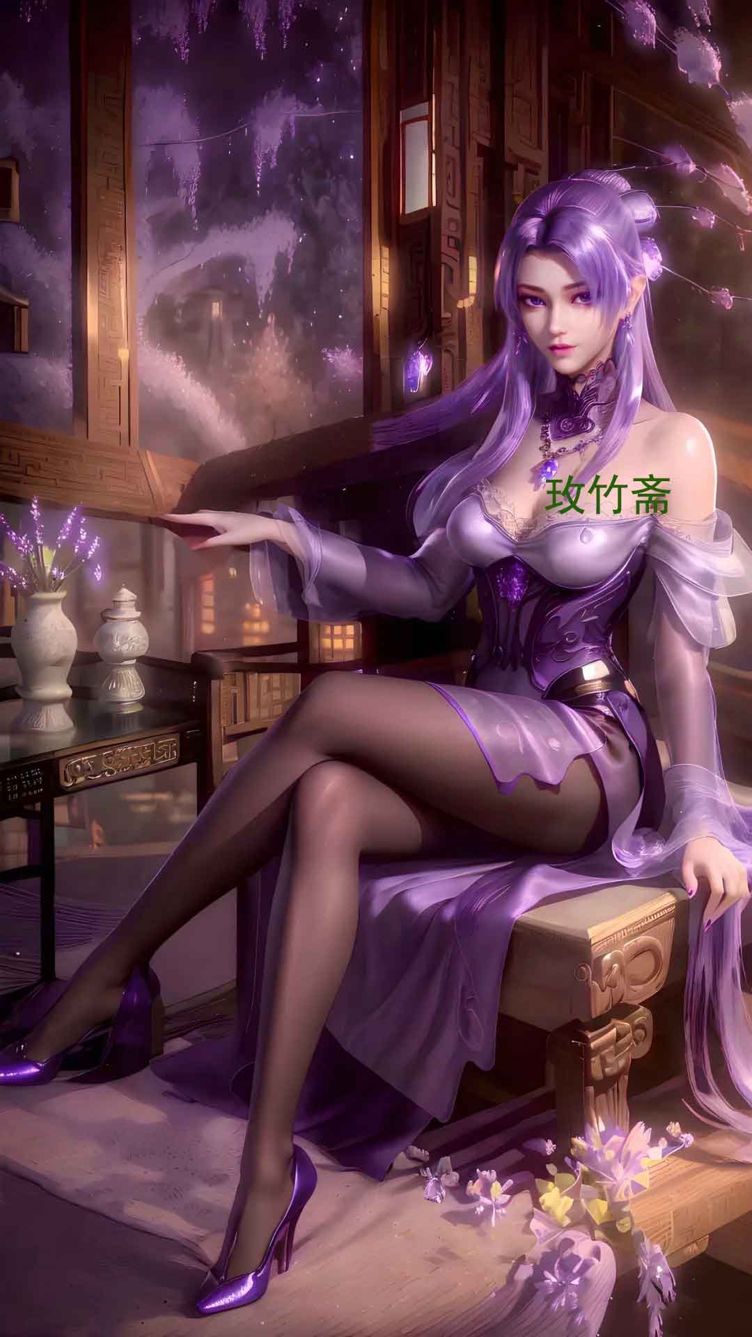 《天行九歌》紫女AI黑丝美腿壁纸